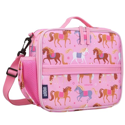 Image of Wildkin Kids ECO rPET Insulated Lunch Box - Keeps Food Hot or Cold, Easy-Clean Lining, Mesh Pockets & BPA-Free - Boys & Girls, Ideal for School, Travel & Daycare - Horses