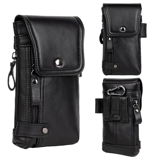 Ariscobull - Leather Phone Holster - Genuine Full-Grain Buffalo Leather Cell Phone Holsters - for iPhone 16, 15, 14, 13pro, Galaxy S24, S23, S22 (Black, Large) by Ariscobull - Used condition - US$20.42