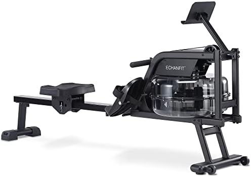 ECHANFIT Water Rowing Machine with 6 x 32 Levels Resistance and Bluetooth, 400 LB Weight Capacity Rower with Digital Monitor Tablet Holder for Home Use