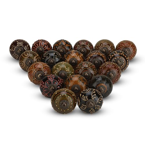 Image of Pack of 20 Brown Round Shiny Ceramic Dresser Knobs