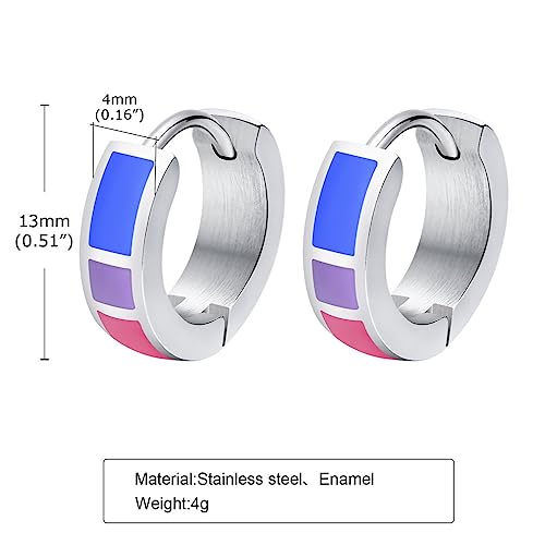 Unisex Stainless Steel Unique Rainbow Flag Lesbian LGBT Gay Pride Small Huggie Hoop Earrings2
