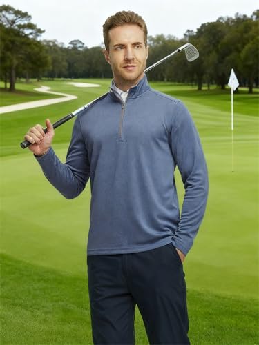 MICHEL ROUEN Mens Pullover Quarter Zip Heather Mock Neck Soft Heather Casual Golf Half Zip Sweatshirts for Men — view 3