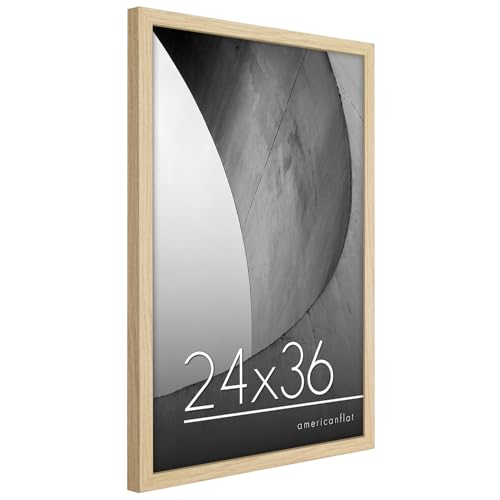 Americanflat 24x36 Poster Frame with Polished Plexiglass - Streamline Collection - Thin Border Picture Frame for Wall Display - Hanging Hardware Included - Natural Oak