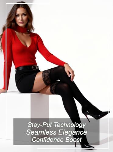 Image of Mila Marutti Opaque Thigh High Stockings for Women | 100 Denier Lace Top Stockings | Warm Solid Color Pantyhose Tights