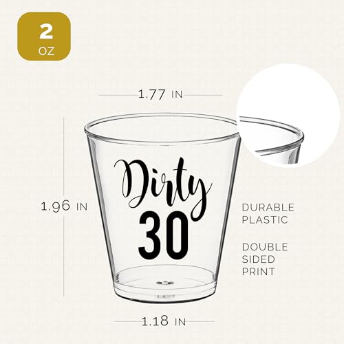 Image of Dirty 30 Birthday Shot Glasses - 100 PCS Disposable Plastic Cups 2oz, 30th Birthday Decorations for Him or Her, 30th Party Favors, Gifts for Women and Men, Dirty Thirty Decorations For Her and Him