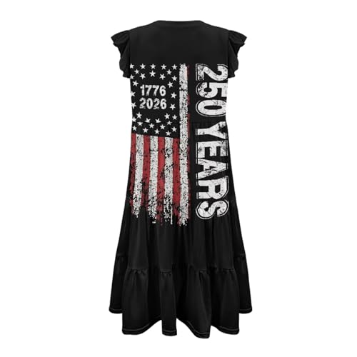 Image of Womens Summer Dress Ruffle Sleeve V Neck Dress Casual Fit Flowy Beach Vacation Sundress with Pocket S-2XL