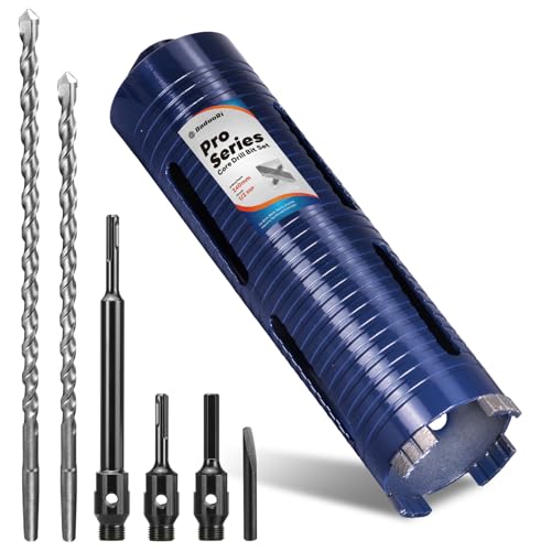 Image of DaduoRi Pro 72mm x 240mm Core Drill Bit Set, Includes 3 Adapters(240mm & Regular SDS Plus, Hex), 2 Extra Long Centre Bits - For Deep Holes in Concrete, Brick Block, Stone - 1/2" BSP (For hole 70/71mm)