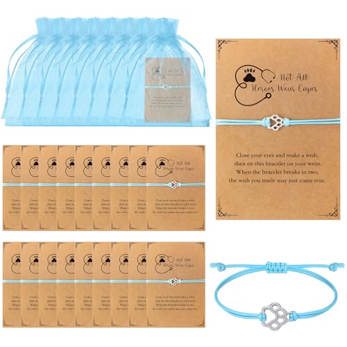 Vet Tech Week Gifts Paw Print Bracelets Bulk Veterinary Appreciation Gift Teal Adjustable Paw Print Bracelets with Thank You Cards Cat Dog Pet Party Favor for Animal Lover Vet Techs