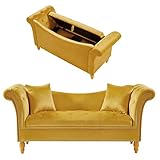 Betoko Velvet Loveseat Sofas Couches with Storage Seat Flared Rolled Arm 2 Seater Sofa for Living Room Bedroom Button Tufted Small Couch with Solid Wood Legs (Light Brown)