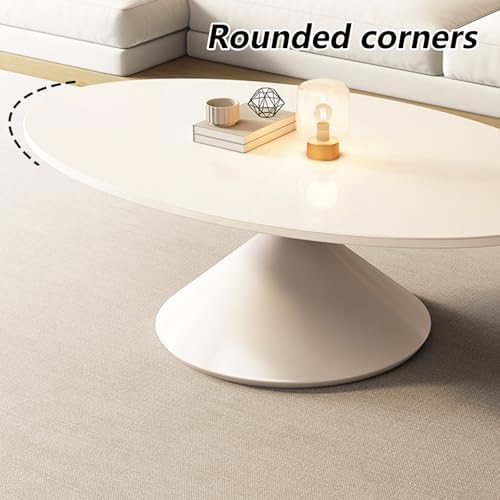 Nesting Coffee Table Set of 2 - Oval Rock Board Top with Hourglass Steel Base, Modern Small Center Tables for Living Room, Bedroom & Office, White & Black, 120cm + 50cm