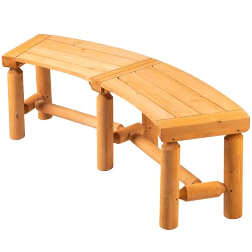 Outdoor Wooden Curved Backless Porch Bench Rustic Style Cedar/Fir Wood Log Fire Pit Bench for Patio Garden Deck and Backyard, 40