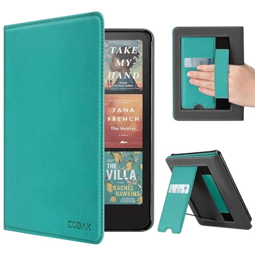 Image of CoBak Case with Stand for Kindle Paperwhite 12th Gen 2024 Released (7 inch) & Kindle Colorsoft Signature Edition - Durable PU Leather Cover with Auto Sleep Wake, Card Slot, Hand Strap Feature, Jade