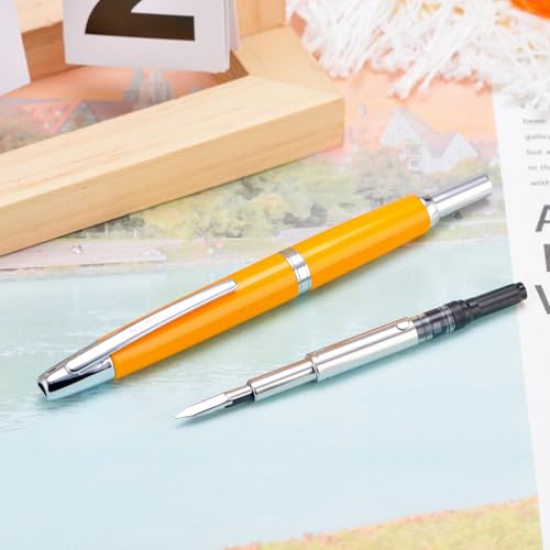 Image of Jinhao 10 Press Fountain Pen with Box, Orange Retractable Extra Fine Nib with Ink Converter Set (Silver Clip)
