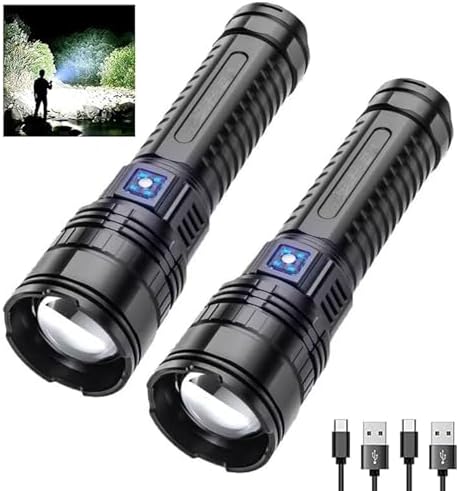 LED Rechargeable Torch, Extremely Bright 3000 Lumens, IP65 Waterproof Torch, Battery Operated, USB for Outdoor Emergencies, Camping