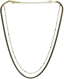 Stainless Steel Twins Necklace With Flat Snake Chain & Balls Design For Girl - Multicolor