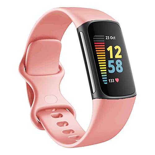 Replacement Bands Compatible with Fitbit Charge 5 Bands/Fitbit Charge 6 Bands for Women Men, Silicone Fitness Sport Wristbands for Women Men Small Large (Large, Peach)