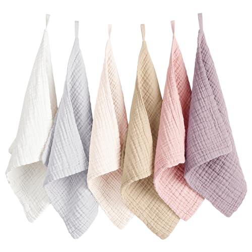 Image of Konssy 6 Pack Face Cloths, 100% Muslin Cotton Wash Cloth for Washing Face
