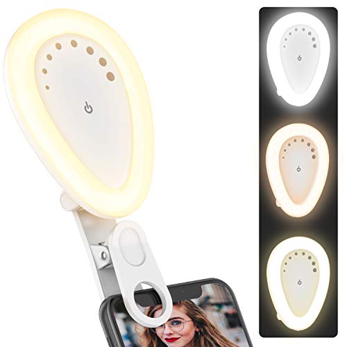 Selfie Ring Light, Clip-on Light Ring for Phone Upgraded 54 LED Rechargeable Portable Selfie Fill Light with 3 Light Modes, 8-Level Brightness, 210° Rotating for iPhone and Android