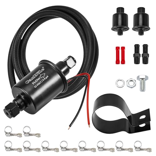CarBole 5-9 PSI Fuel Pump 12V Low Pressure Gas Pump with Filters Hose Clamps, 5/16" ID Fuel Line Kit for Carburetor Generator Lawn Mower Transfer Diesel