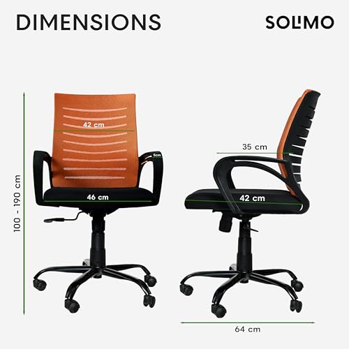 Image of Amazon Brand - Solimo Worklo Mid Back Office Chair for Work from Home | Study | Revolving | Computer (Heavy Duty Powder Coated Metal Base, Stylish Orange Mesh)