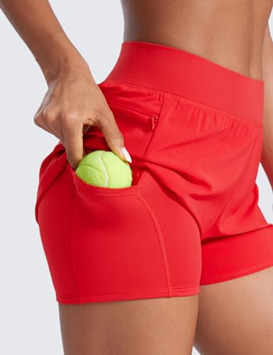 Image of CRZ YOGA 2 in 1 Double Layer Running Shorts 3 inch | High Waisted, Quick Dry, Lightweight, Zip Pockets, for Women