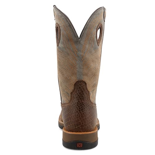 Twisted X Men's 12" Tech X Boot, Wide Square Toe with CellStretch and Tech X, Brown & Grey, 14 D3