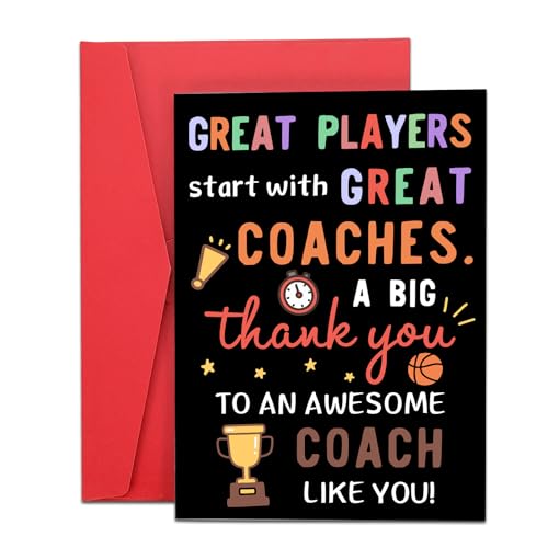 Coach Thank You Card Appreciation Greeting Card for Sports Coach Gift for Men Women Baseball Football Soccer Basketball Coaches Team Thank You Cheer Coaches Gifts for Women End of Season Gifts