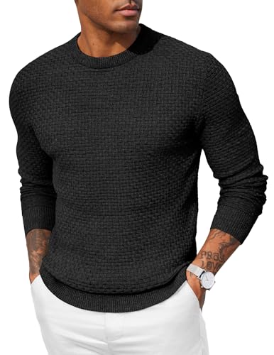 Coofandy Men Dress Crewneck Sweater Pullover Knit Long Sleeve Casual Slim Fit Sweater Black cover
