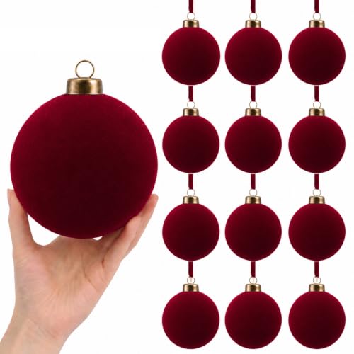 12 Pcs Large Christmas Velvet Ball Ornaments 4 Inch
