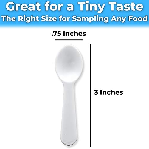 Extra Sturdy, BPA Free 100ct Plastic Tasting Spoons. Disposable Mini Tasters for Sampling or Individual Portions of Ice Cream, and Appetizers. Great for Food Trucks, Parties and Events