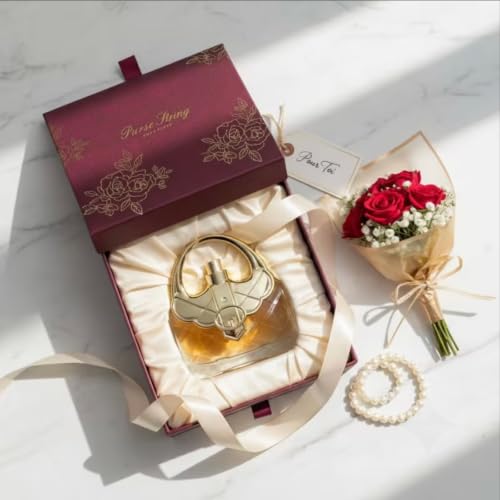 PURSE STRING EDP 100ml Ladies Perfume | Luxury Long Lasting Perfume for Women | Floral Amber & Oriental Woody Gourmand Ladies Fragrance | Elegant Gold Purse Bottle Gift Set for Her - Image 4