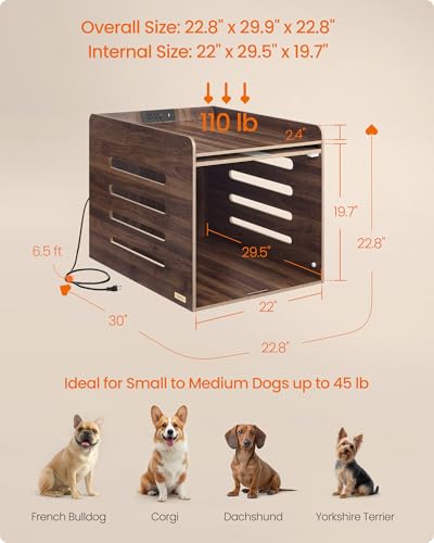 Feandrea Modern Dog Crate Furniture with Flip-Up Hidden Door, Charging Station, Dog Kennel House Indoor for Pets up to 45 lb, Pet Side End Table Cage, Natural Walnut UPOC002KE01S - Image 5