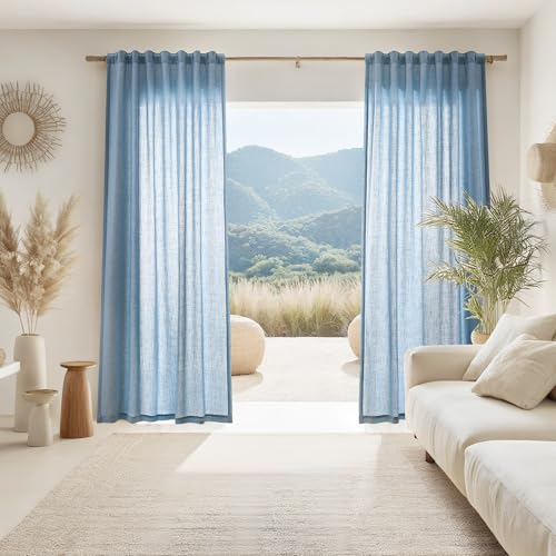 Image of Joywell Extra Long Linen Curtains 108 Inches Long for Living Room Blue