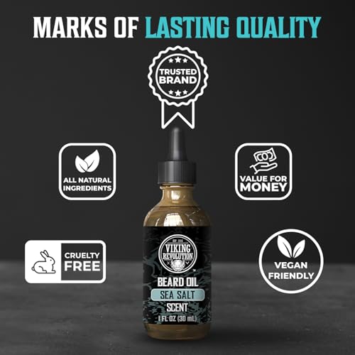 Image of Viking Revolution Beard Oil - Sea Salt - 1 fl oz | 100% Natural Ingredients - Formulated with Argan Oil & Jojoba Oil - Softens Rough Hair & Hydrates Skin - Sea Salt Scent
