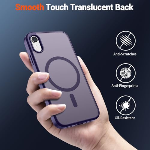 Image of SUPFINE Magnetic for iPhone XR Phone Case Dark Purple | With Screen Protector, Translucent Matte, Compatible with MagSafe, Military Grade Drop Proof, Rugged Shockproof Protective