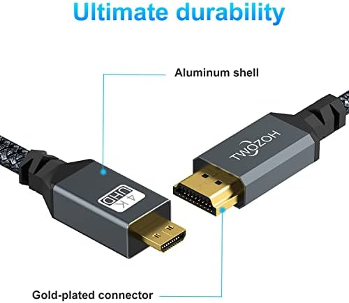 Twozoh Kabel 4K Micro HDMI na HDMI 1M, szybki kabel HDMI do Micro HDMI 2.0 pleciony kabel obsługuje 3D 4K 60Hz 1080p kompatybilny z GoPro Hero 7, kamerą Sony, Raspberry Pi 4, Nikon B500