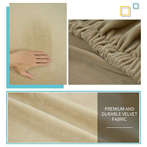DUJUIKE Ottoman Covers Slipcover Velvet Square Ottoman Covers Protector for Footrest Foot Stool Stretch Bella Velvet with Elastic Bottom (Length & Width:13-17\", Height:15-18\", Camel)