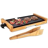 NutriChef 2 In 1 Indoor Grill & Griddle, Smokeless Nonstick Electric Grill and Griddle with Wooden Thong, 250 - 460°F Adjustable Temperature