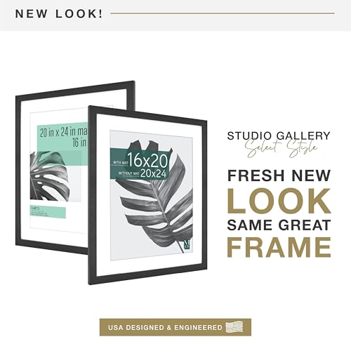 MCS Studio Gallery 20x24 Matted Poster Frame with 16x20 Picture Display, Black Woodgrain Vertical & Horizontal Wall Hanging Large Picture Frame for Photos, Posters & Art Prints (1-Pack)