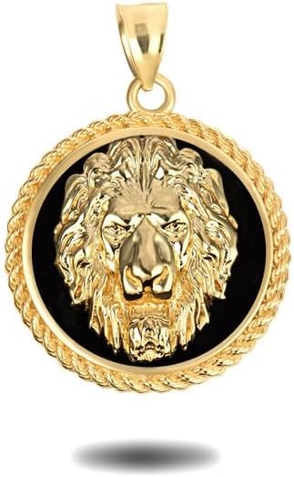 Black Onyx Lion Head King Of The Jungle Fine Pendant Real Solid 10Kt Gold