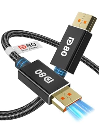 80Gbps DisplayPort Cable 2.1 6.6FT [VESA Certified], DP80 [16K@60Hz, 8K@240Hz, 4K@540Hz] DP 2.1 Cable UHBR20, HDR, HDCP2.3, DSC 1.2a, FreeSync G-Sync for Gaming Monitor 5090 7900XTX Graphics Card