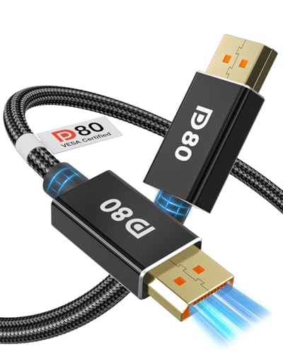 80Gbps DisplayPort Kabel 2.1 1.5M [VESA-Zertifiziert], 16K DP80 [16K@60Hz, 8K@240Hz, 4K@540Hz] DP 2.1 Kabel UHBR20, HDR, HDCP2.3, DSC 1.2a, FreeSync G-Sync für Gaming Monitor 5090 7900XTX Grafikkarte