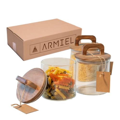ARMIEL - Tarros de Cristal con Tapa Hermética para Almacenaje en Cocina, Set de 3 Botes y Etiquetas Incluidas, Botes de Cristal con Tapa, Tarros de Almacenaje para Alimentos y Conservas