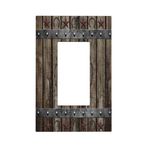 Western Texas Star Horseshoes - Tablero de madera vintage de 1 banda, cubierta de interruptor de luz basculante, placa de pared decorativa para decoración de dormitorio de granja
