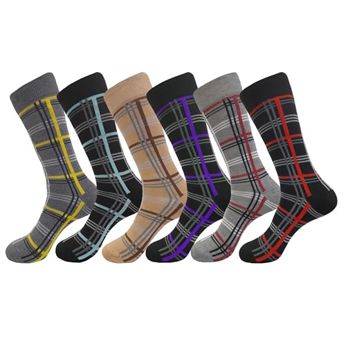 Mens Mix Color Dress Socks Cotton Blend 6 Pairs Formal & Casual Stripes