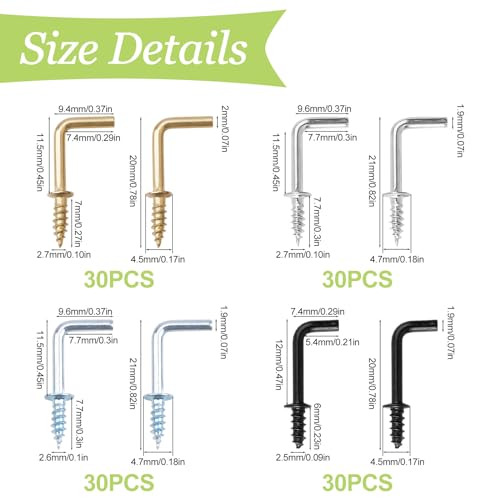 UFURMATE Carbon Steel 120Pcs 1/2" L Shaped Hooks, Mixed Color, 4 Colors, Wall Mount, Minimalist, Indoor/Outdoor Hanging Hooks - Image 2