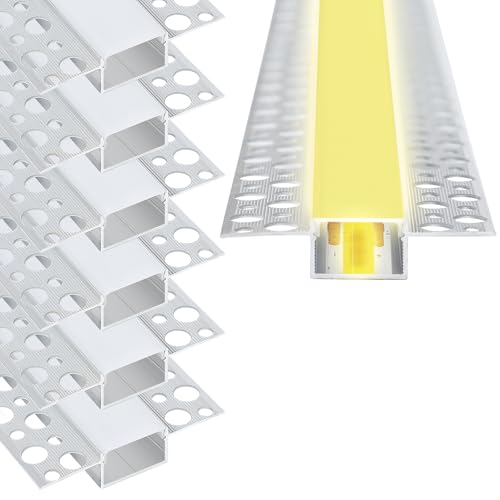 Plaster in LED Profile,6 Pack 3.3ft/1M Aluminum LED Profile with Milky Diffuser for 12mm LED Strip,Trimless Plaster Aluminum Profile Channel for Under Cabinet,Shelf,Wall,Table,Ceiling and Corner