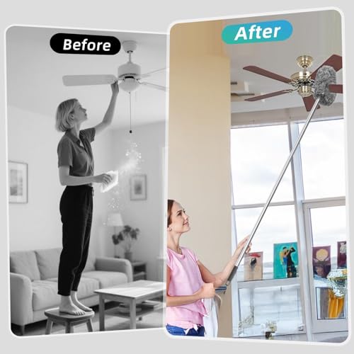 Image of TEKCOOL Fan Cleaner Brush with Long Rod Flexible Fan Cleaning Mop Microfiber Dust Cleaner Foldable Duster for Home Cleaning Microfiber Duster for Clean of Home, Kitchen, Car, Ceiling (Grey)