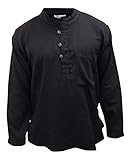 Hecho a mano en NEPAL Camisa de Shopoholic Fashion con cuello mao, diseño hippie, tejido ligero Negro negro Medium