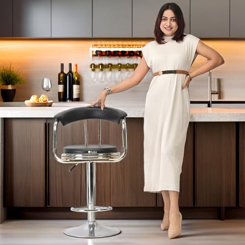 Image of GOYALSON Metal Classic Height Adjustable and Revolving Bar Stool Kitchen Chair (2, Black), 94 cm, 49.53 cm, 43.2 cm